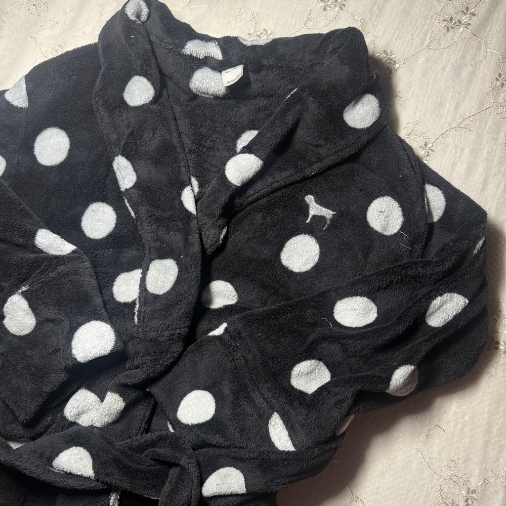 vintage 2010s victoria’s secret PINK black + white polka‑dot fleece robe – m/l - Picture 6 of 7